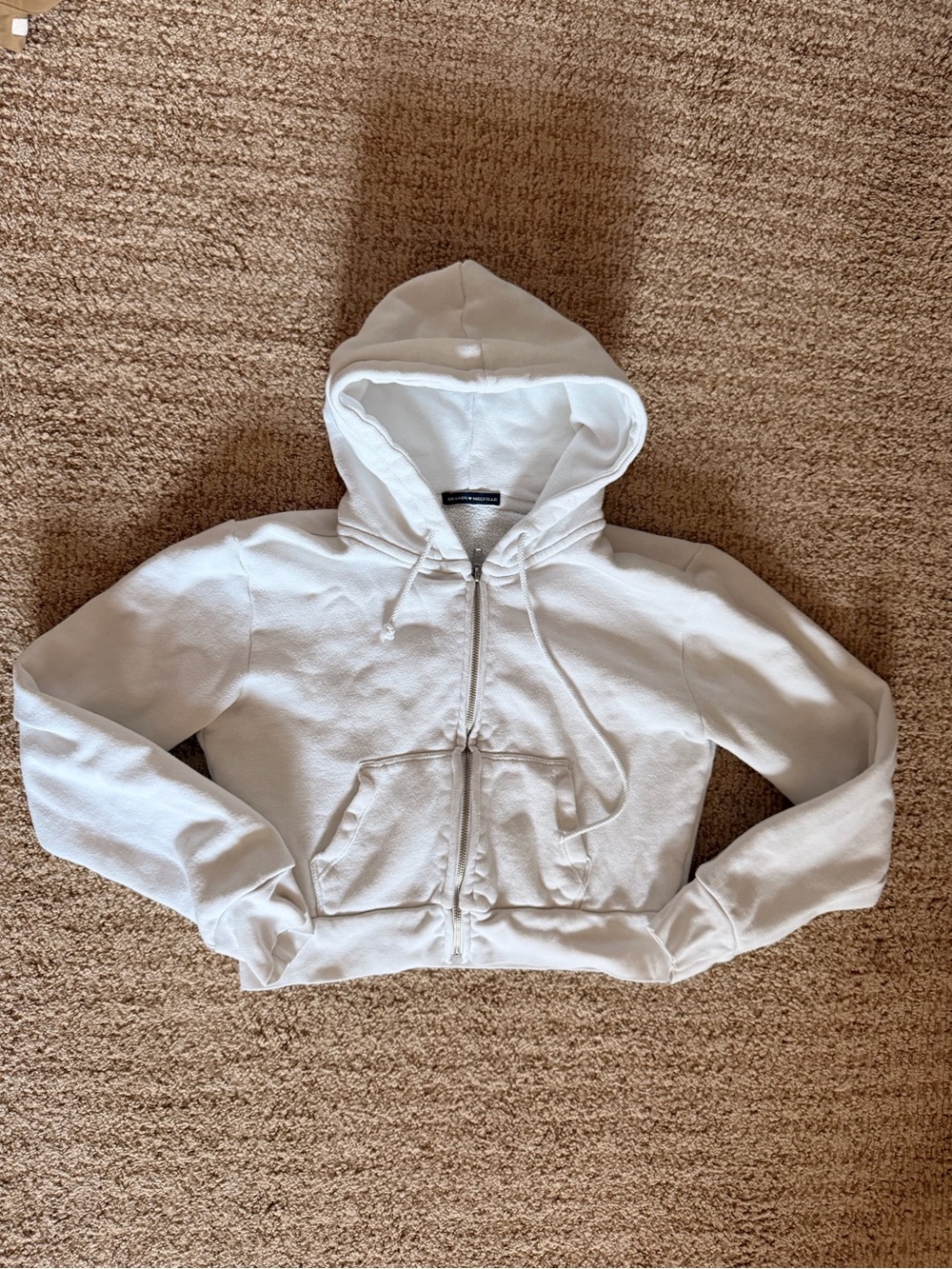Brandy Melville White Cropped Zip Hoodie